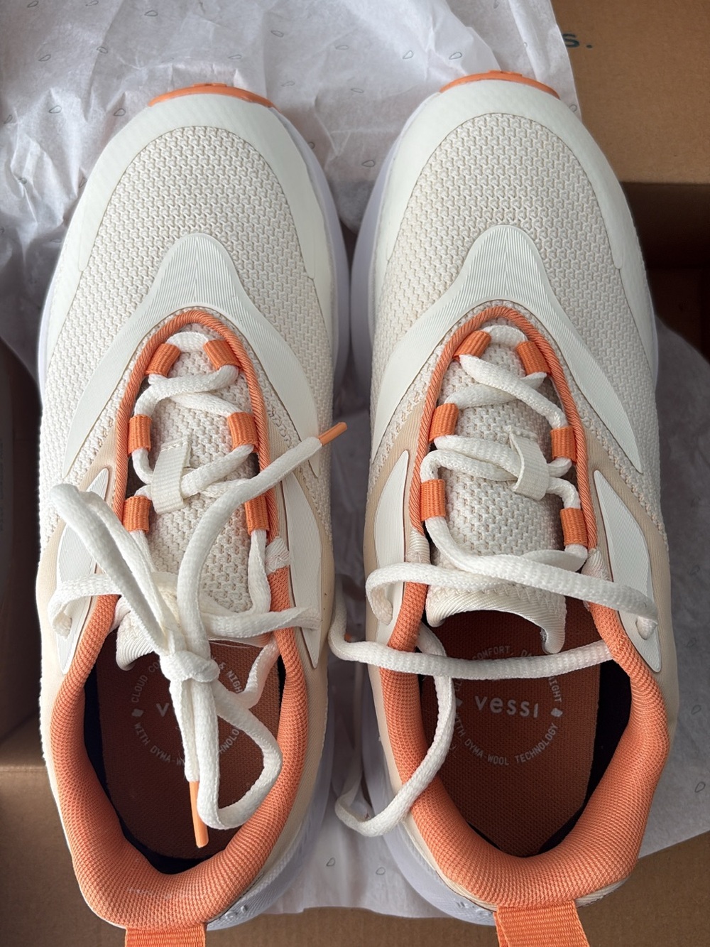 Vessi Women Cream & Peach Lace-Up Sneakers | 7.5